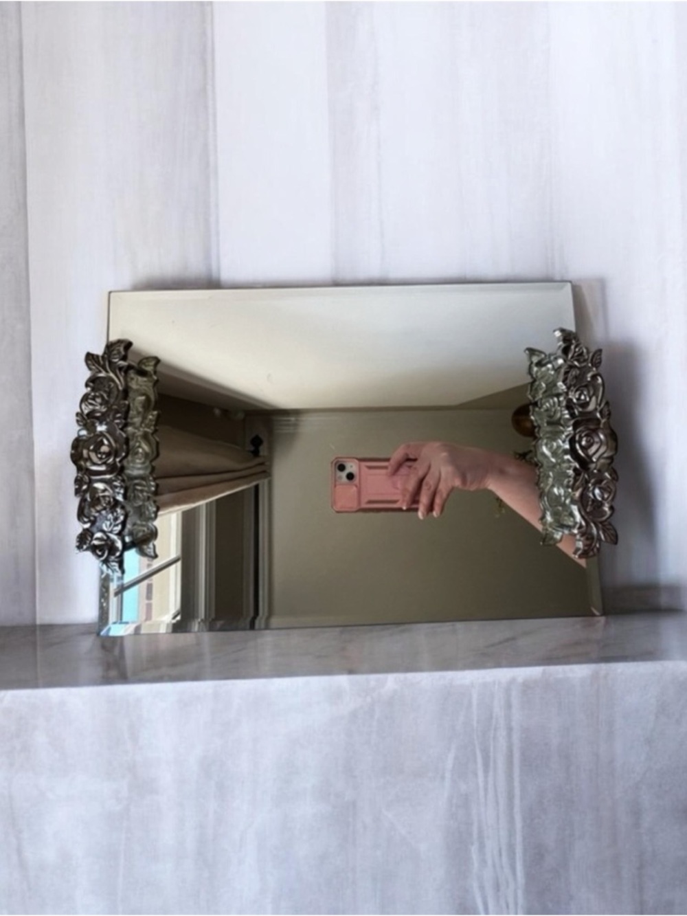 Elegant Silver Floral Mirror vanity tray